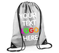 Expert Workwear Personalised Drawstring Bag PE Gym Kit School Men Women Kids Sport Custom Text Logo Print Rucksack - 32 Colours Silver