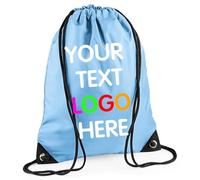 Expert Workwear Personalised Drawstring Bag PE Gym Kit School Men Women Kids Sport Custom Text Logo Print Rucksack - 32 Colours Sky Blue