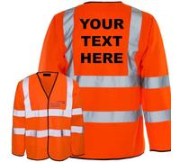 Expert Workwear Personalised Printed Hi Vis Vest High Visibility Long Sleeve Zip Waistcoat Reflective Safety Security Jacket