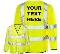 Expert Workwear Personalised Printed Hi Vis Vest High Visibility Long Sleeve Zip Waistcoat Reflective Safety Security Jacket