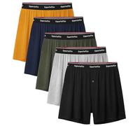 Expertoftio Boxers for Men Viscose from Bamboo Men's Underwear Boxer Shorts Breathable Mens Boxer, Loose Fit, Knit Multi Pack, 1: Black Blue Green Grey Yellow, M