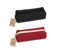 Explcior Cute Polka Dot Pencil Case, Zipper Pen Pouch for School Supplies, Compact Fabric Stationery Organizer, Small Cosmetic Storage Bag for Students, Teens, Office and Travel Use(Black+Red)