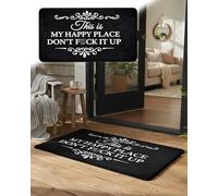 Explcior Funny Rug This Is My Happy Place Don't F*ck It Up Doormat home decor floor rugs with Non-Slip Backing Soft Indoor Floor Mat Humorous Slogan Doormat for Bedroom Hallway Kitchen(16"x 24")