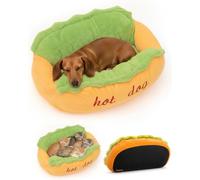 Explcior Hot Dog Dog Bed Soft Plush Removable Washable Pet Bed for Dachshund Small bun Dogs and Cat Cute Cozy Indoor Sofa Nest with Non-Slip Bottom Washer and Dryer Friendly(M 23 * 1 * 7in)