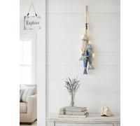 Explcior Lighted Wooden Fish & Starfish Wall Decor Beachy Mediterranean Nautical Wall Hanging Decor with Warm LED Wooden Coastal Beach Style Rope Ornament for Bathroom Porch & Beach House