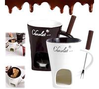 Explcior Meltie Cup, Meltiecup, Chocolate Fondue Mug Set with Fork, Ceramic Mini Sweet Chocolate Melting Cup Set for Cheese, Great for Camping/Date/Movie Night/Birthday/Wedding Gifts(White+Black)