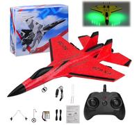 Explcior Su-35 Rc Model Fighter Jet with LED Lights, 2CH Remote Control Airplane, Ready to Fly, 2.4ghz Remote Control Plane Su35 Jet, Easy to Fly Airplane Toys with Night Lights USB Charging(Red)