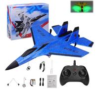 Explcior Su-35 Rc Model Fighter Jet with LED Lights, 2CH Remote Control Airplane, Ready to Fly, 2.4ghz Remote Control Plane Su35 Jet, Easy to Fly Airplane Toys with Night Lights USB Charging(Blue)
