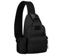 Explokit Tactical Military Chest Sling Bag Water Resistant MOLLE Shoulder Backpack Mens One Strap Casual Daypack with Water Bottle Holder (#01-Black)