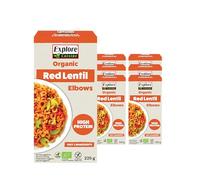 Explore Cuisine Organic Red Lentil Elbows: Gluten Free Pasta, High in Protein & Great Source of Fibre, Perfect for Vegan Diets and Family Meals, Lower in Carbs (6 x 225g)