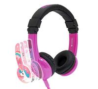 Explore Foldable Volume Limiting Kids Headphones | Built in Headphone Splitter and In Line Mic | For Tablets and Computers | Pink