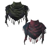 Explore Land Cotton Shemagh Keffiyeh Tactical Desert Scarf Neck Head Wrap with Tassel for Men Women, Black and Green, Black and Red, One size