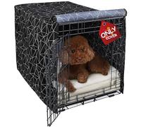 Explore Land Pattern Dog Crate Cover for 30 Inches Wire Cage, Heavy-Duty Polyester 1 2 3 Doors Standard Metal Pet Kennel Enclosure (Brief Polygonal)