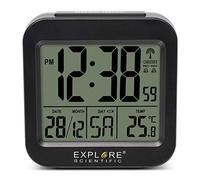 Explore Scientific Black Radio-Controlled Digital Alarm Clock With Dual Alarm