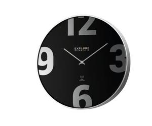 Explore Scientific RAC1002 Wall Clock diameter 25 cm, Radio Controlled, Precise Movement, No Adjustment, Contemporary Design, Chic, Metal, Black