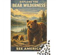 Explore The Bear Wilderness Vintage Jigsaw Puzzle 1000 Pieces for Adults, Bear Themed Puzzle Gift, Relaxing Challenge, 70x50cm/1000pcs