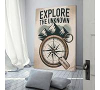 Explore The Unknown Compass Adventure Canvas Wall Art Prints Hanging Poster Yoga Studio Room Decor Inner Peace Reiki Wall Art Spiritual Healing Gift for Family Friend 20x30inch(50x75cm)