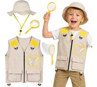 Explorer Costume Kids, 4 Pcs Explorer Kit with Safari Vest, Hat, Bug Catcher & Magnifying Glass, Adventure Role Costume for Park Ranger Outdoor Camping, Role Play for Boys Girls 3-7Y