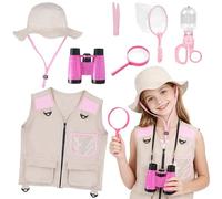 Explorer Costume Kids, 8 Pcs Explorer Kit with Safari Vest Pockets, Hat, Telescope, Bug Catcher Kit, Camping Gear for Kids Ideal Outdoor Camping Adventure Role Play Dress Up for Boys Girls 3-7
