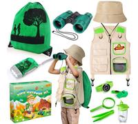 Explorer Costume Kids with Safari Vest & Hat, Kids Explorer Kit & Bug Catcher Kit with Binoculars, Outdoor Exploration Set with Vest & Hat, Ideal Outdoor Camping Adventure Toys for Boys Girls