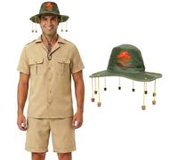 Explorer Costume & Koala Cork Hat - Australian Outback Safari Fancy Dress Set for Adults - Funny Aussie “Down Under” Costume for Australia Day, Travel Parties, Festivals & Themed Events