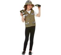 (beige, Child 7-9 Years) Adventurers explorers accessories brown costume with vest hat binoculars passport and badge unisex carnival globetrotter