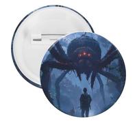 Explorer Meets Monster in The Woods Round Lapel Pin Badges Backpack Pins Brooch for Hats Clothing Decorations 12PCS