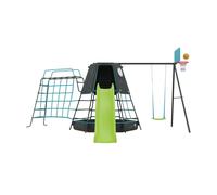 Explorer Metal Climbing Frame Black Edition, Ripple Slide, Swing Arm, Monkey Bridge & Basketball Hoop