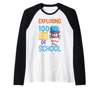 Exploring 100 Days of School Outer Space Traveler Astronaut Raglan Baseball Tee
