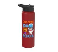 Exploring 100 Days of School Outer Space Traveler Astronaut Stainless Steel Insulated Water Bottle