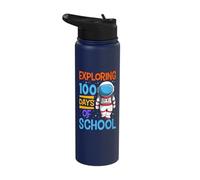 Exploring 100 Days of School Outer Space Traveler Astronaut Stainless Steel Insulated Water Bottle