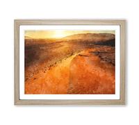 Exploring The Desert In Namibia Painting Modern Art Framed Print | A4 Oak Framed Wall Art | Ready to Hang | Modern Landscape Picture | Living Room Bedroom Lounge Office