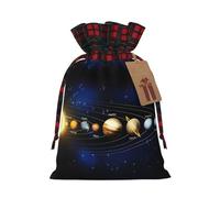 Exploring The Solar System Print Christmas Candy Bags,Holiday Party Color-Blocked Drawstring Bags,Drawstring Snack Bags