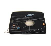 (Exploring The Solar System) Print Pu Leather Makeup Bag with Zipper Pocket Compact Organizer for Travel/Purse