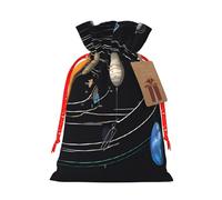 Exploring the Solar System -Print Reusable Burlap Pouches Drawstring Bags, Rustic Wedding Christmas Party Favors Bulk Packaging.
