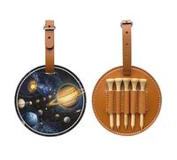Exploring The Solar System Printed Golf Tee Pouch Bag, PU Leather Tees Holder Ball Pocket Gifts for Golfer Men Women, Brown