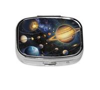 Exploring The Solar System Printed Square Pill Organizer with 2 Compartments, Portable Mini Pill Box Pill Case for Medicine, Vitamin, Fish Oil, Supplements