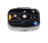 (Exploring The Solar System) Square Pill Box with 2 Compartment Small Pill Organizer Portable Pill Case Vitamin Containers, Travel Essentials 5.5x4x1.8 cm