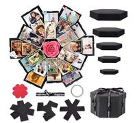 Explosion Box, Black 6-Sided Exploding Gift Box for Photos and Chocolates, DIY Exploding Box, Creative Scrapbook Gift Box for Birthday, Wedding, Anniversary, Valentine's Day, Easter