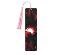 Explosion Burst Red Black 5 Pc Artistic Bookmark Set for Women, Tassel Wooden Bookmarks Study Supplies
