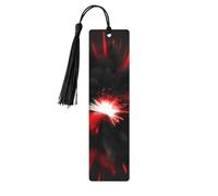 Explosion Burst Red Black 5 Pc Artistic Bookmark Set for Women, Tassel Wooden Bookmarks Study Supplies