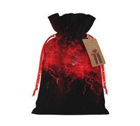 Explosion Burst Red Black Burlap Drawstring Gift Bag With Tag, Reusable Linen Pouch For Christmas, Birthday, Party, Small Gift Packaging S