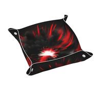 Explosion Burst Red Black Leather Valet Tray for Men - Empty Your Pockets Daddy Tray, Multifunctional Leather Tray Organizer