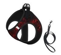 Explosion Burst Red Black Print Pet Leash Vest Soft Adjustable Step in Puppy Vest Outdoor Walking with Leash