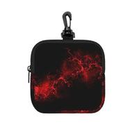 (Explosion Burst Red Black) Square Storage Bag Zipper Coin Purse with Clip | Neoprene Material, Compact Everyday Carry, Water-Repellent, Lightweight, Portable Mini Purse