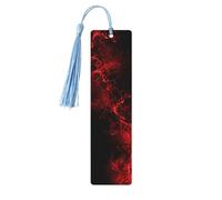 Explosion Burst Red Black Tassel Bookmarks Set for Women, 5 Pc Wooden Book Study Supplies Accessories for Reading