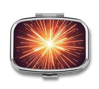 Explosion Firework 3D Pill Box 2 Compartment - Small Metal Medicine Organizer Portable Pill Case for Purse Pocket Travel Vitamin Organizer for Men Women, BPA-Free