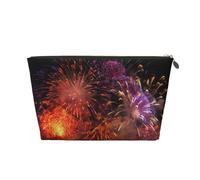 Explosion Firework 3D Printed Toiletry Bag for Women Girl Portable Travel Cosmetic Bag Leather Makeup Pouch Organizer with Gold Zipper
