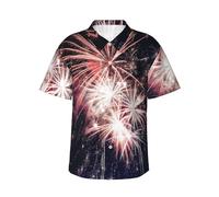 Explosion Firework Mens Hawaiian Shirts Short Sleeve Button Down Tropical Shirt Summer Holiday Beach Aloha Hawaii Shirt, Black, XL