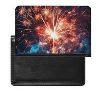 Explosion Firework Passport Cover Family Printed Leather Passport Holder Minimalist Front Pocket Slim Travel Wallet Cover Case Lightweight Credit Card Holder for Women Men